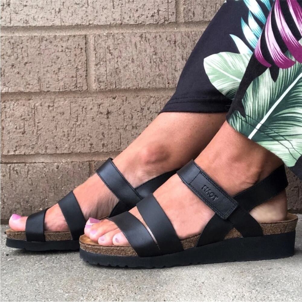 NAOT Kayla Wedge Sandals Strappy Black EU 38